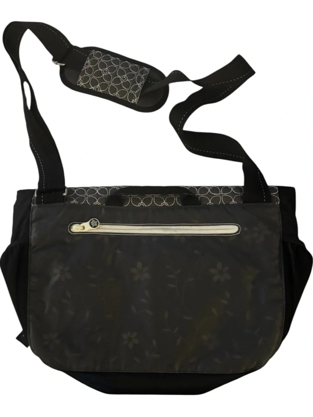 Sherpani Black Messenger Bag with Gray Patterned Flap